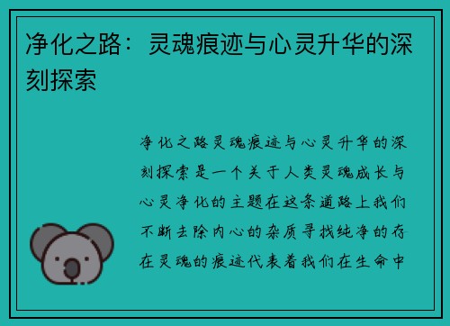 净化之路:灵魂痕迹与心灵升华的深刻探索 净化之路:灵魂痕迹与心灵升华的深刻探索